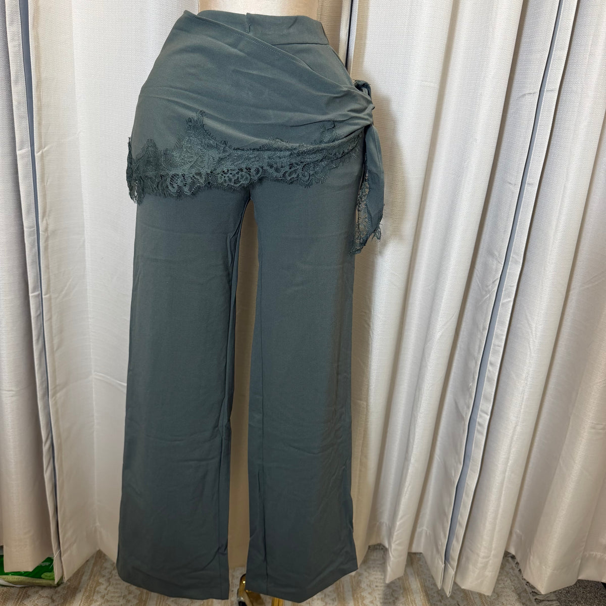 Dressy pant With scarf detail-Olive Green