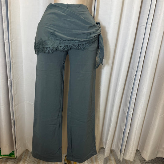 Dressy pant With scarf detail-Olive Green