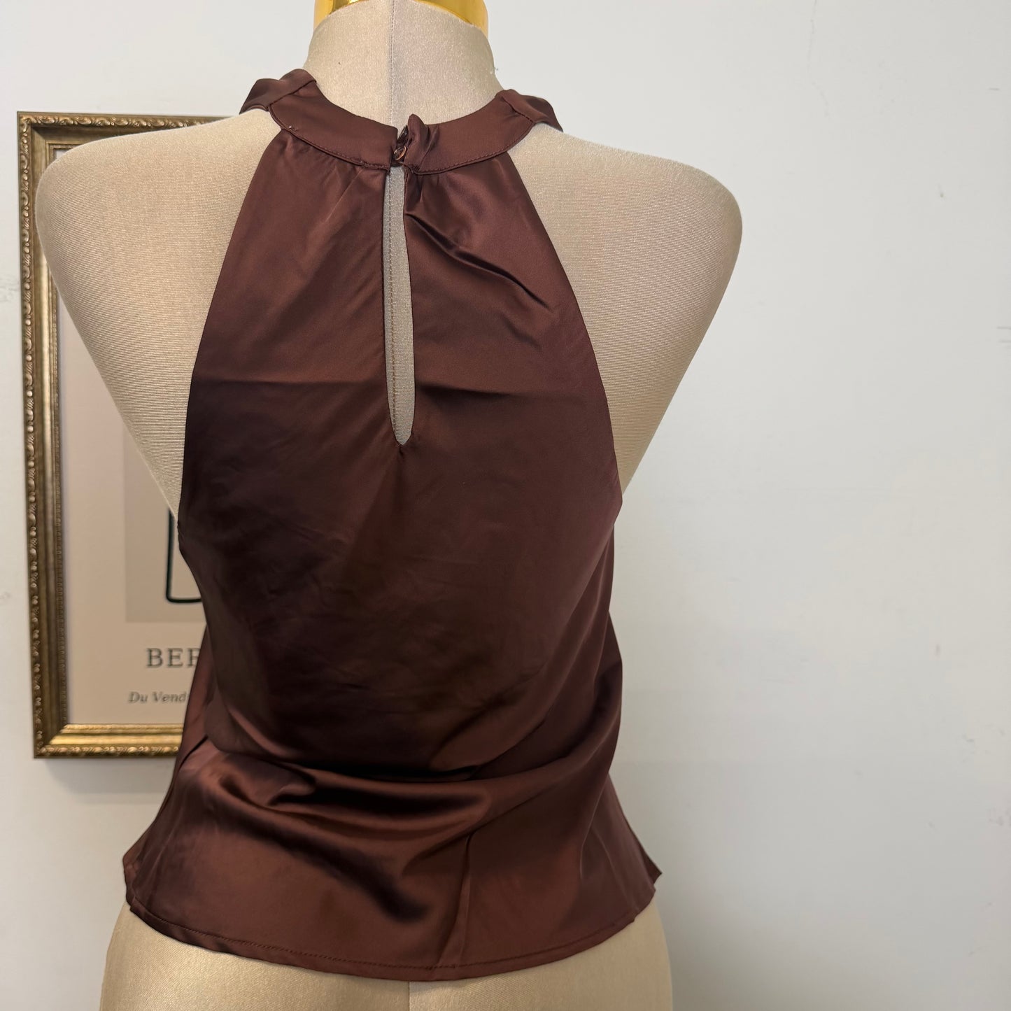 Halter Neck Satin Blouse-Brown