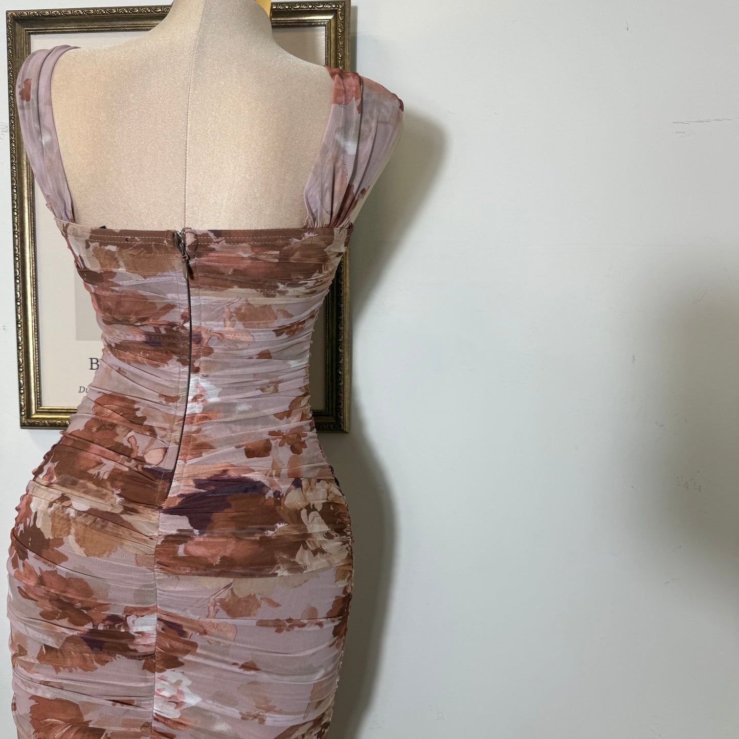 Off Shoulder Bustier Ruching Maxi Dress-brown