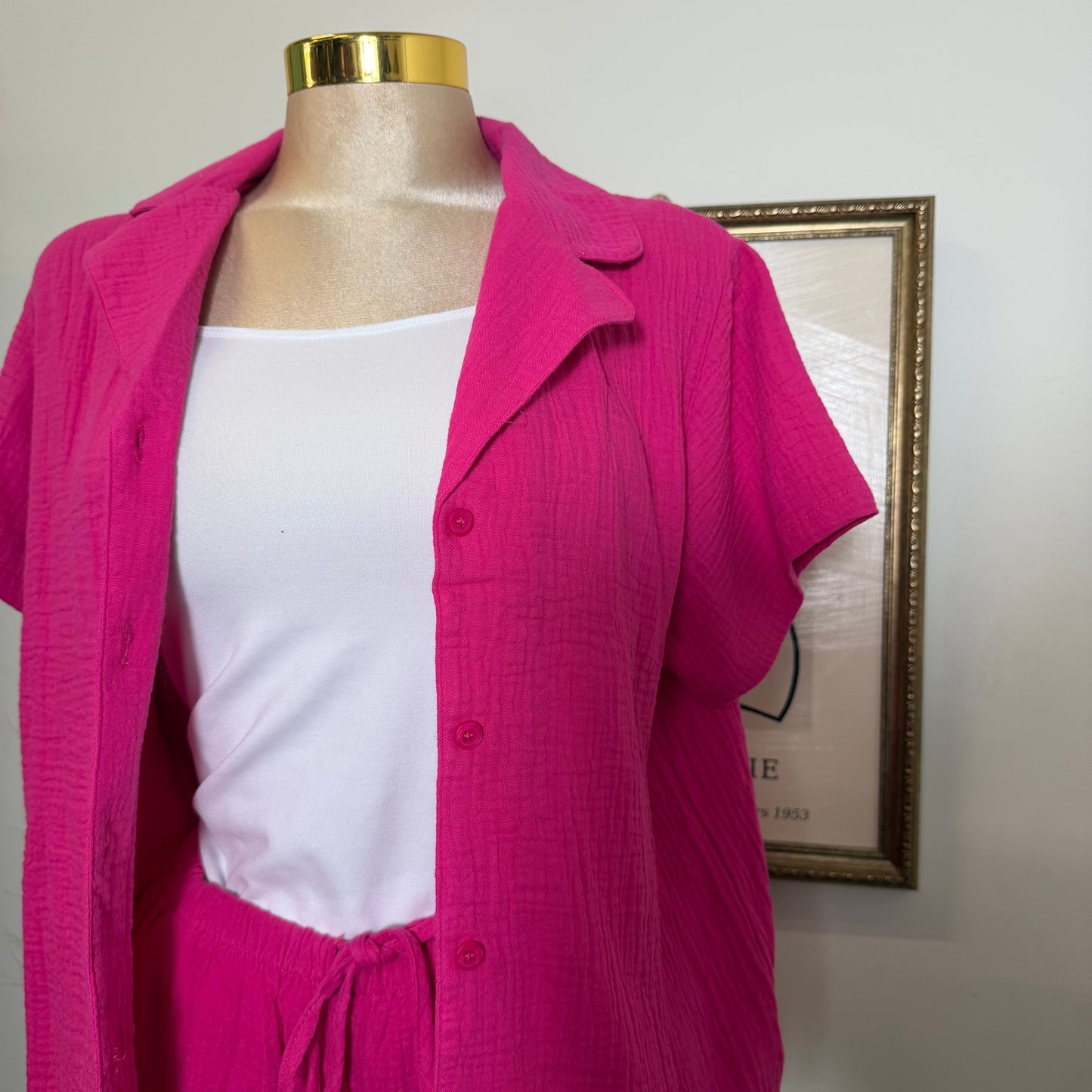 Short sleeve shirt & Short set-Fuchsia