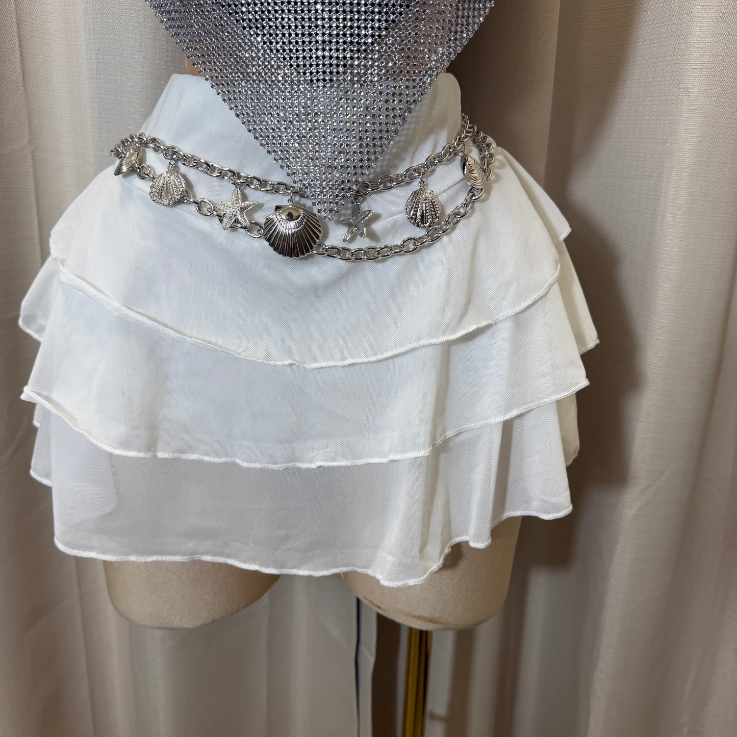 Flare skirt with short underneath-White
