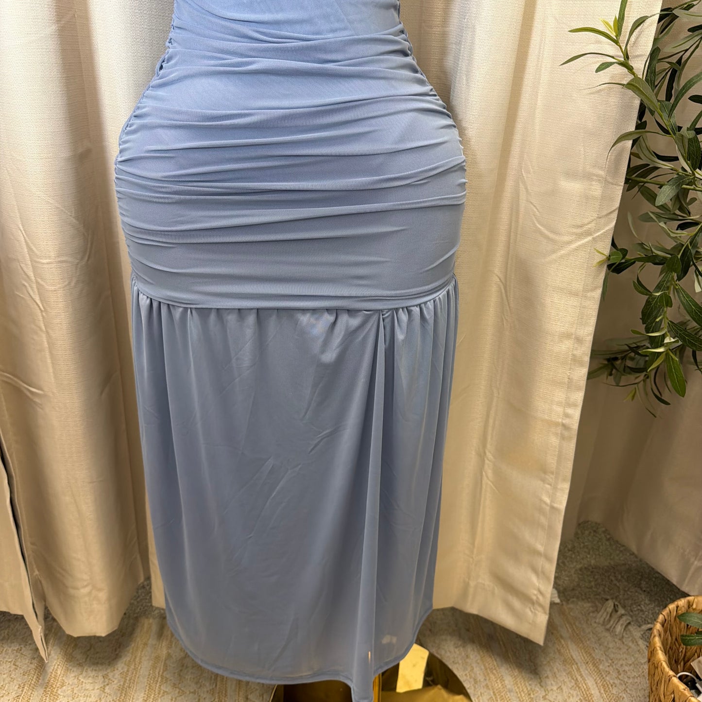 V Neck Mesh Maxi Dress-baby blue