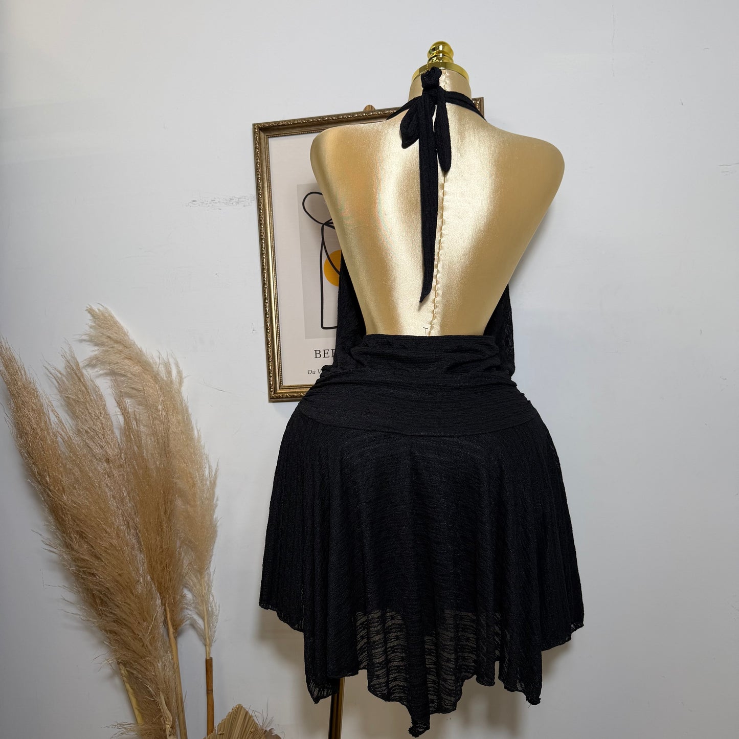 PL-Halter Lace Dress-Black
