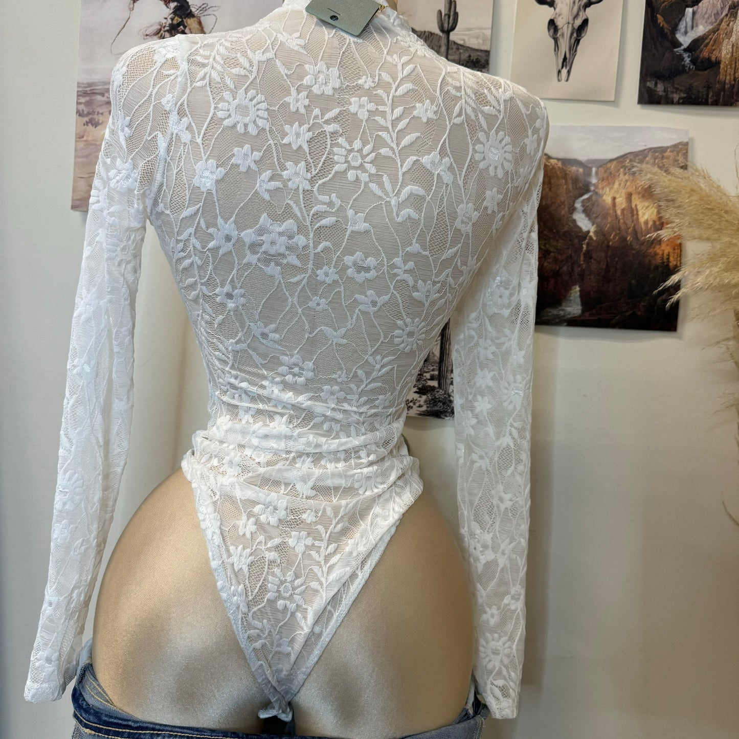 Flower Lace Bodysuit-White