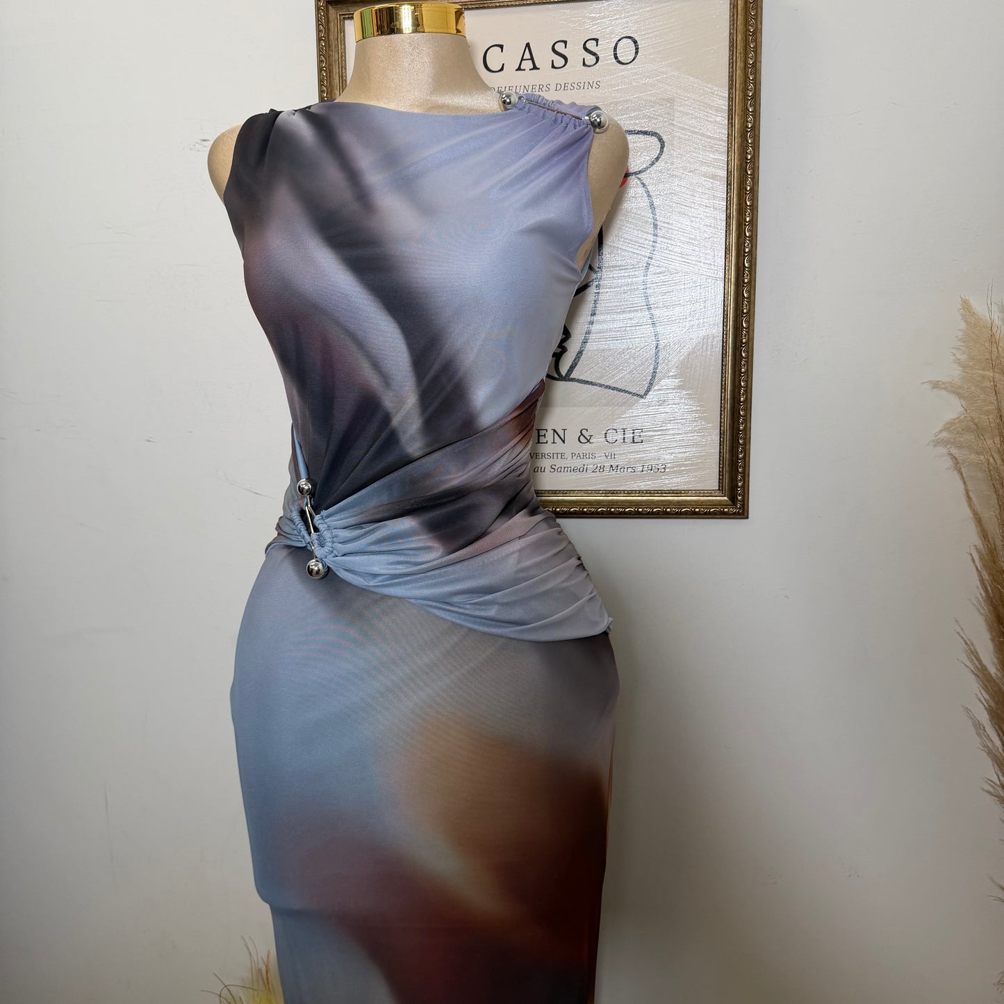 Short Sleeve Mesh Dress-Blue