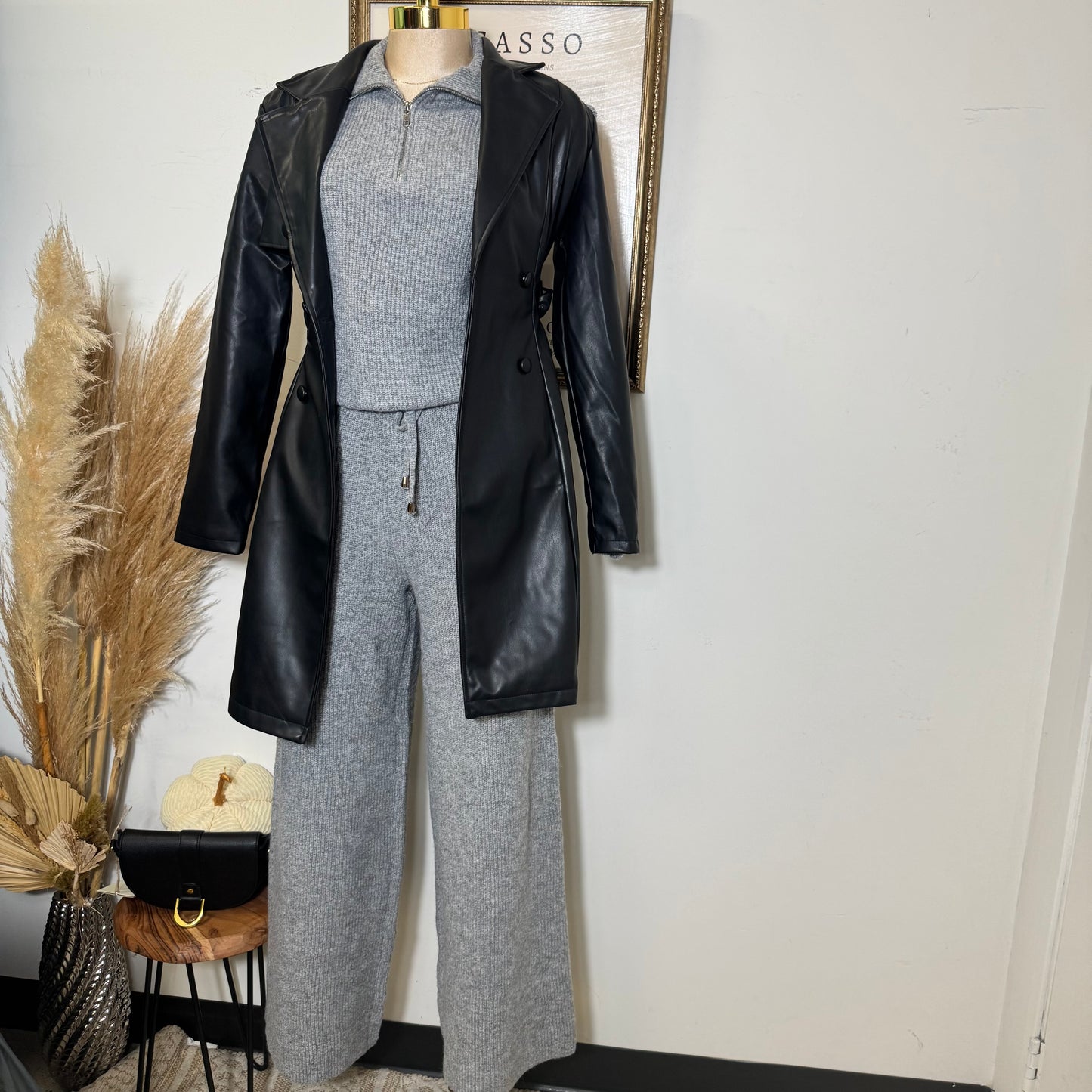 Quarter zip sweater and Pants Set-Heather Gray