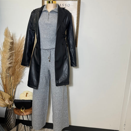 Quarter zip sweater and Pants Set-Heather Gray