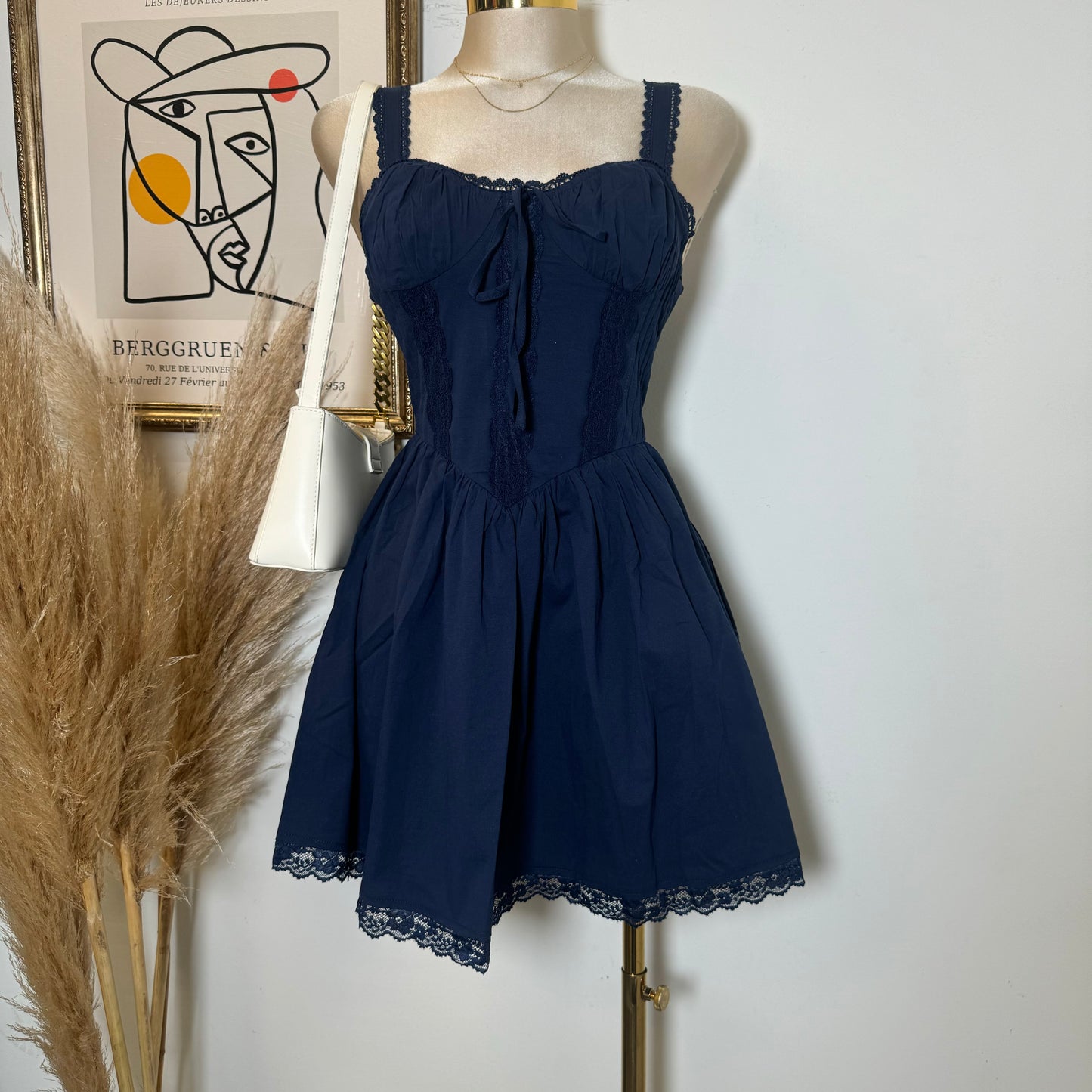 Picnic Corset Mini Dress-Navy