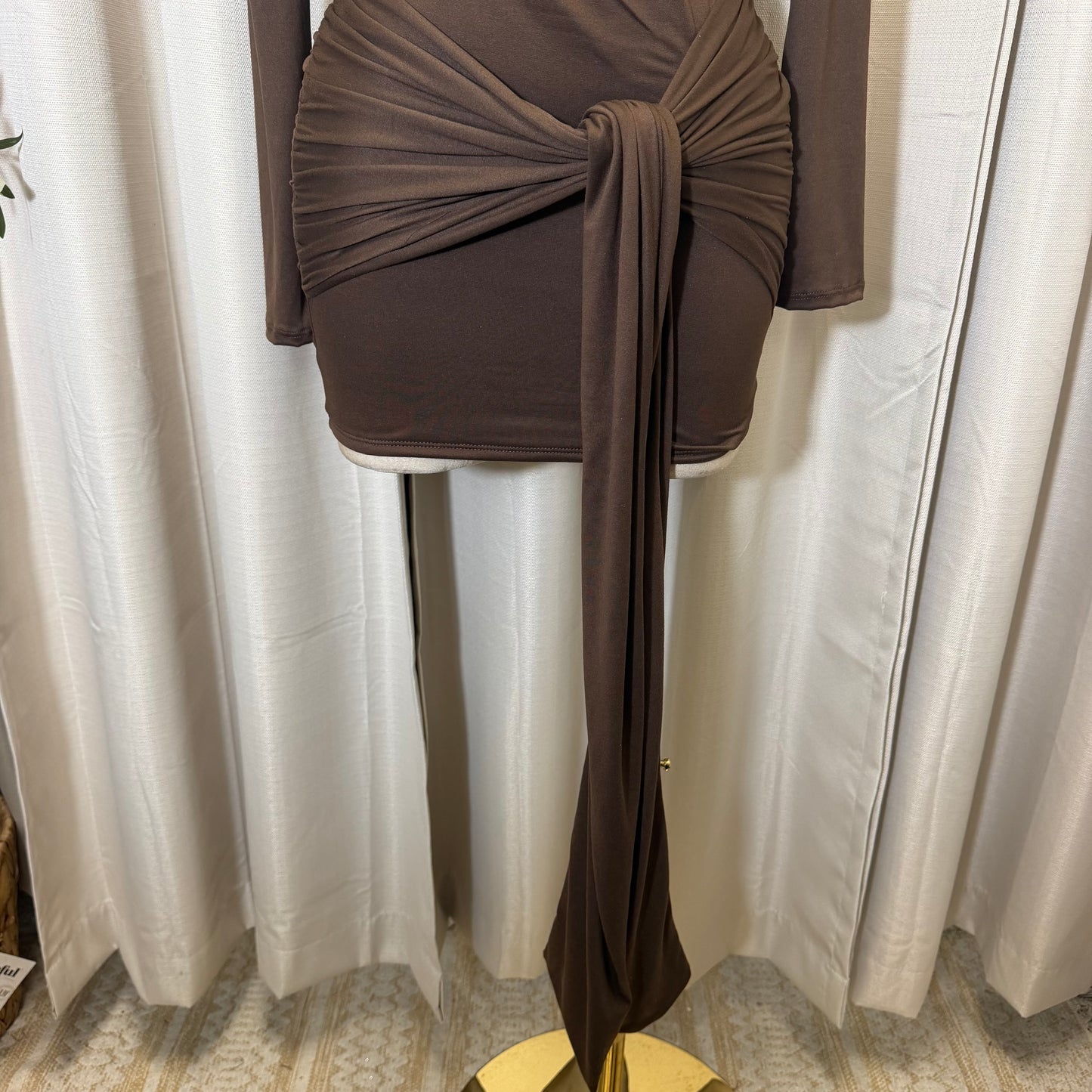 Long sleeve Dress with front Detail-Brown