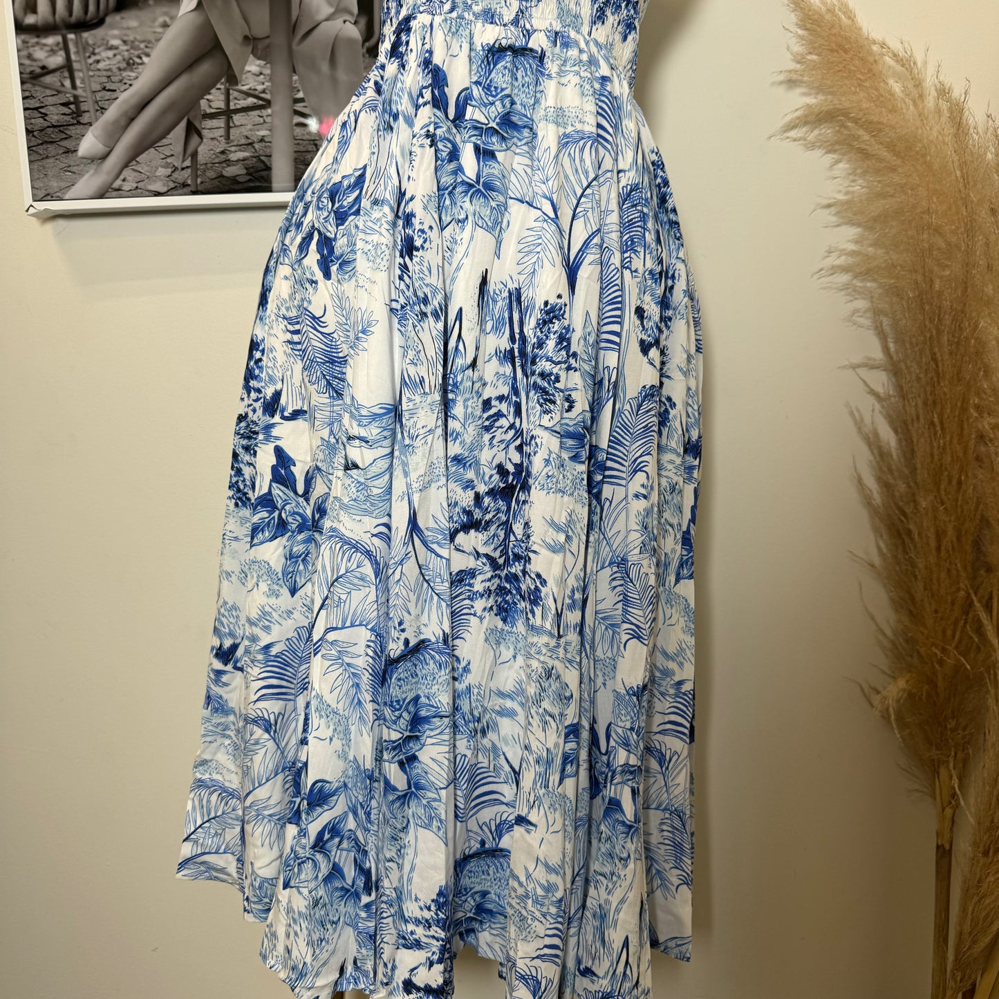 Picnic Corset Dress-Blue/White