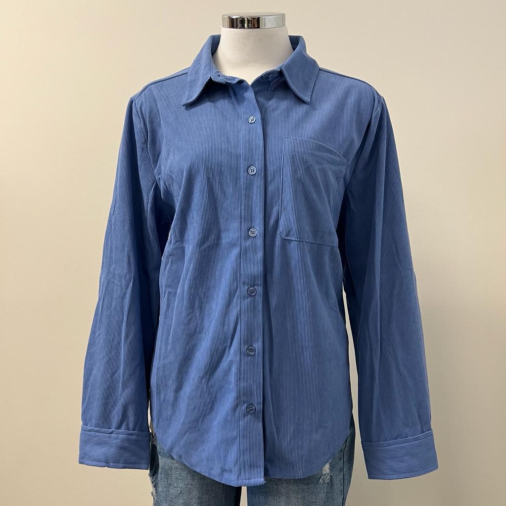 Mabel Solid Button Up Collared Shirt -Denim