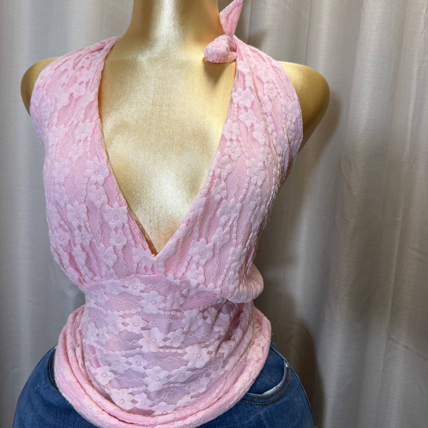 PL-Halter print Top-Pink