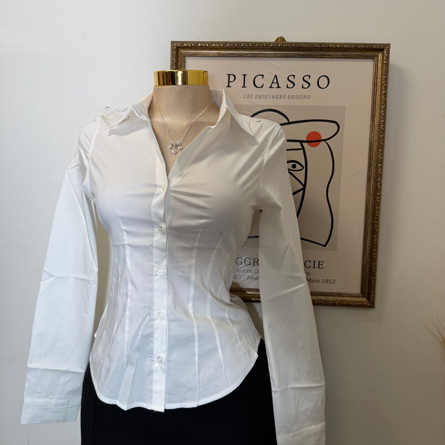 Long Sleeve Fitted Shirt-White