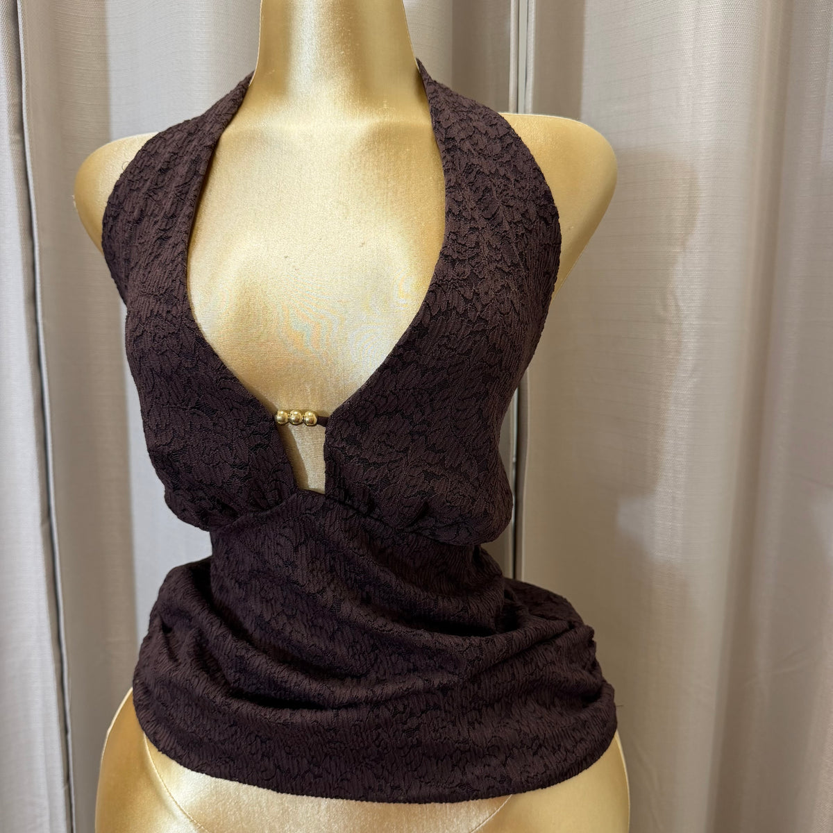 PL-Halter Lace Top-Brown