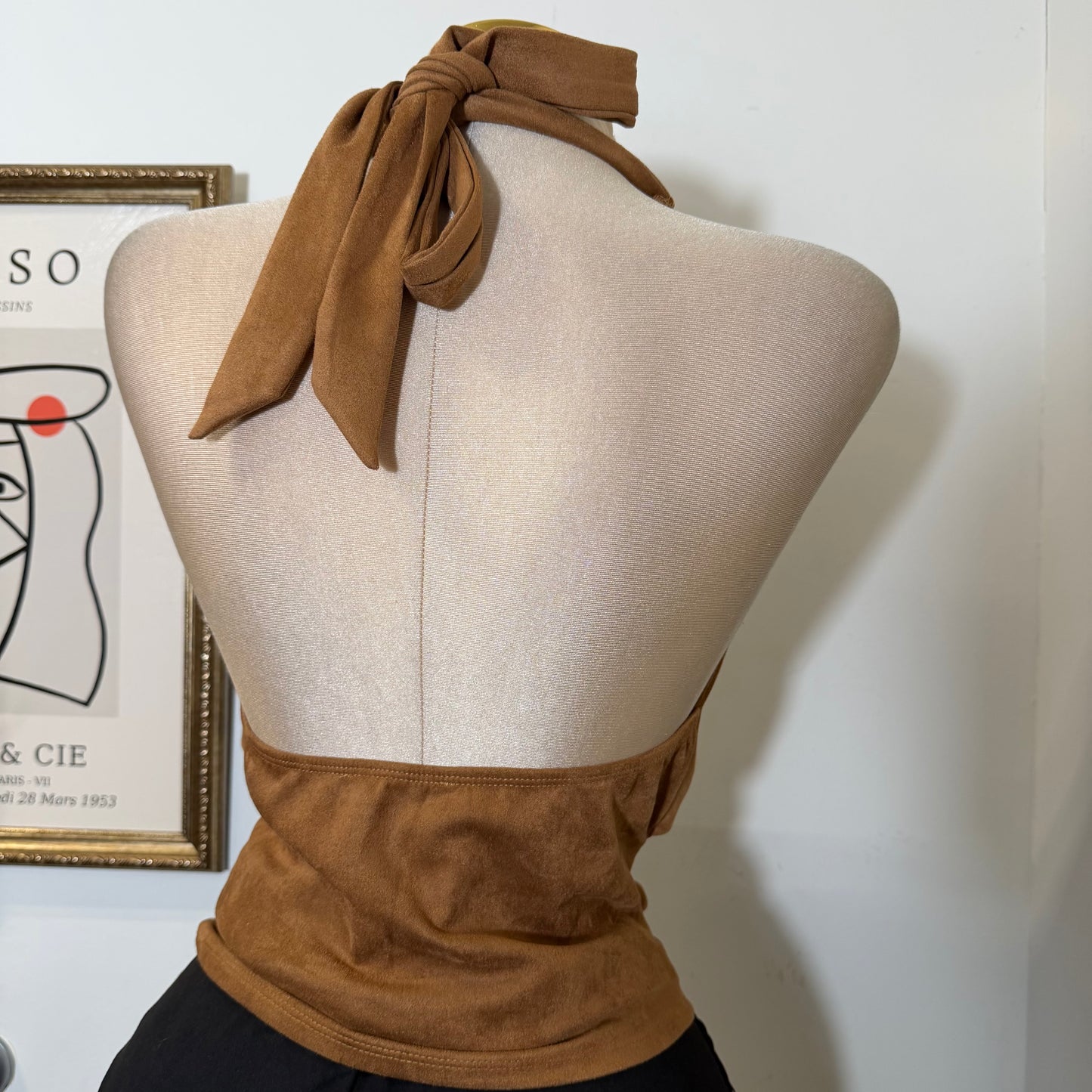 Cowl neck Halter Top-Caramel