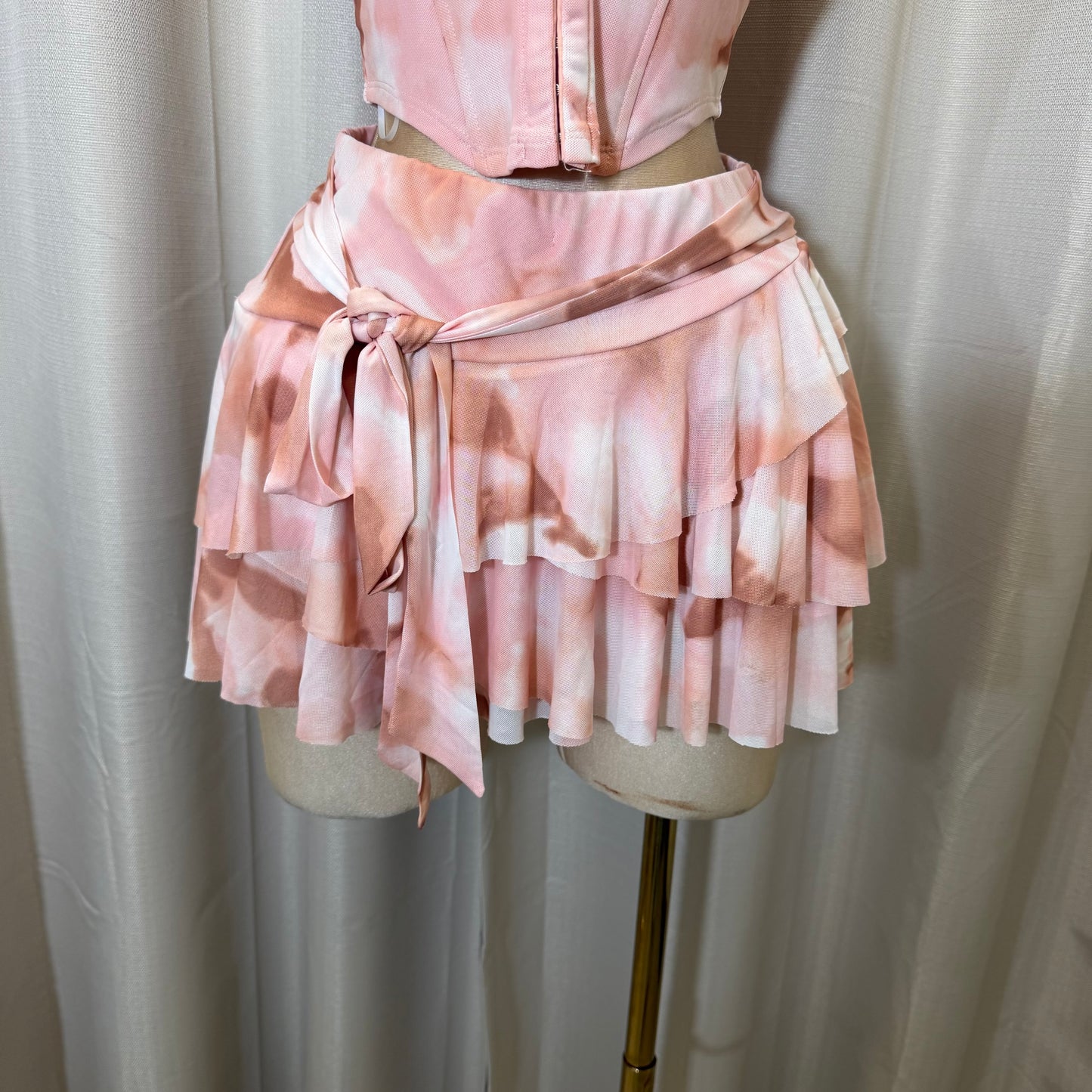 Halter Pink Corset Skirt Set-Baby Pink