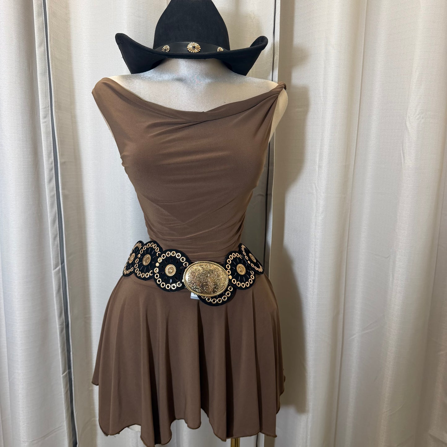 Cowl neck Ruched Mini asymmetrical Dress-Mocha