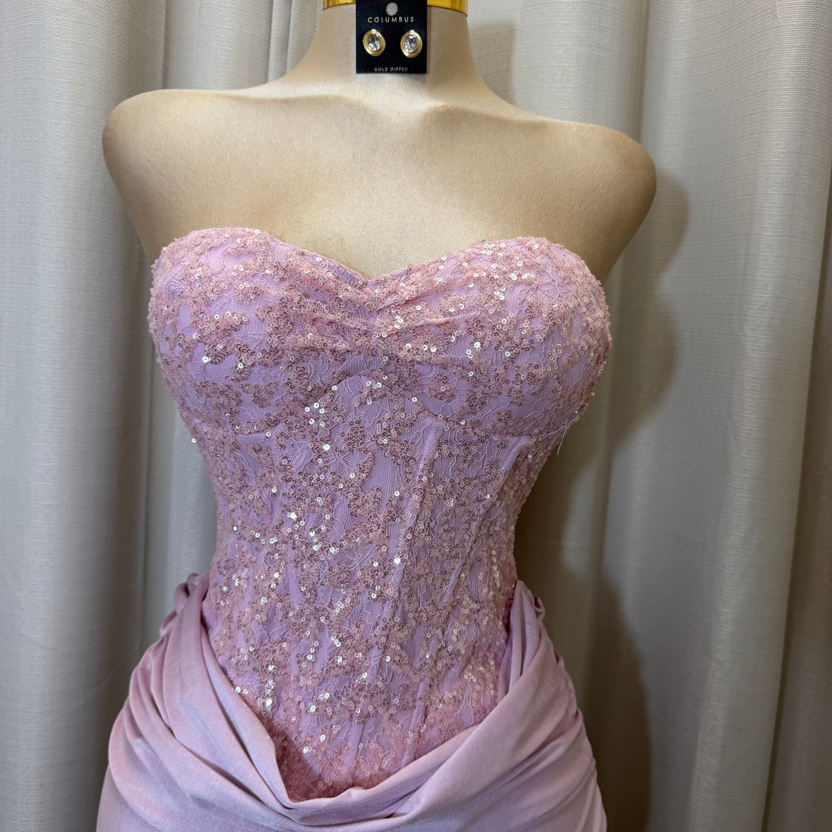Sequin Lace with knit satin Dress-Baby Pink