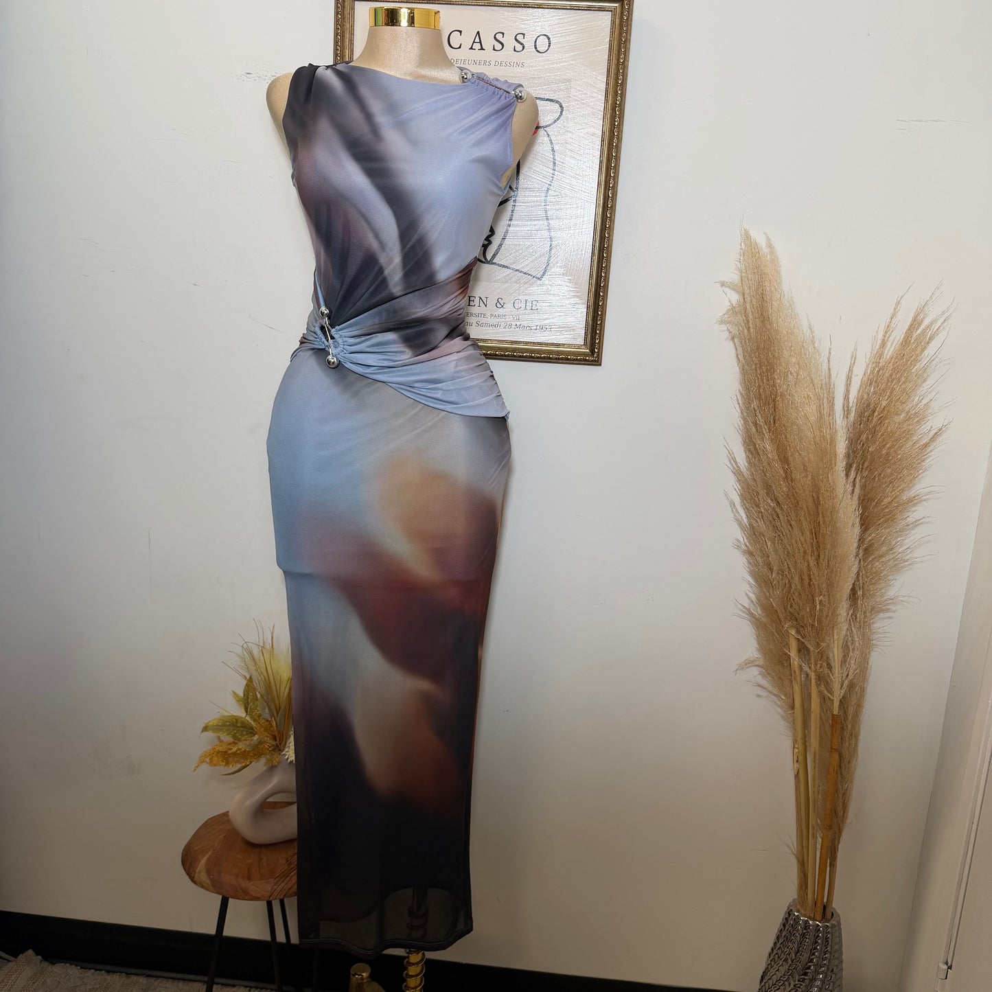 Short Sleeve Mesh Dress-Blue