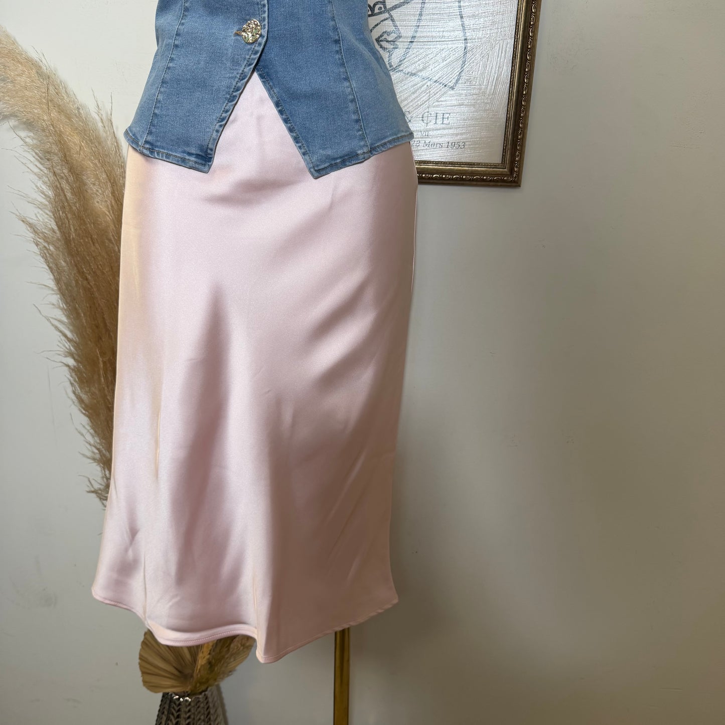 Satin Midi Skirt-Butter Baby Pink