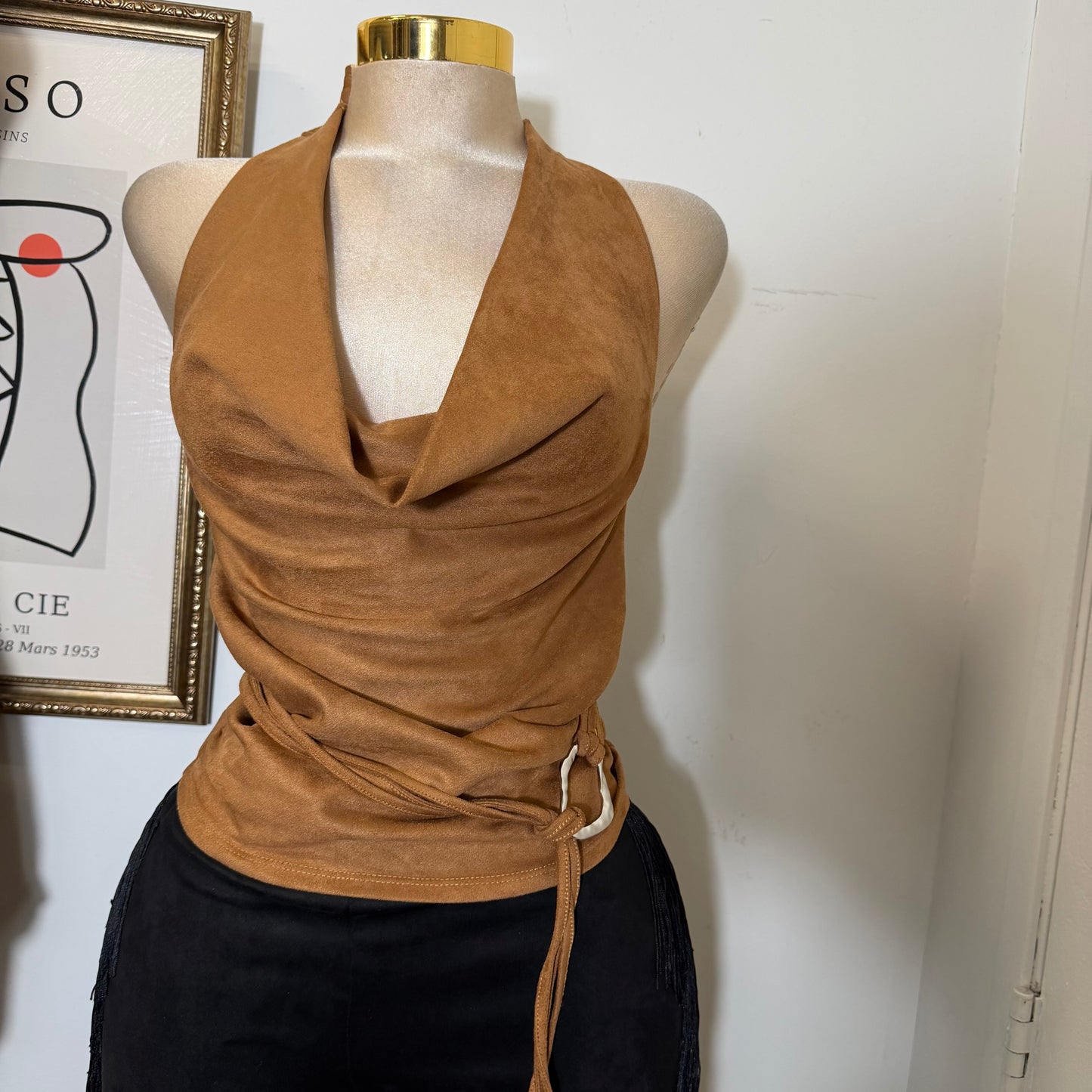 Cowl neck Halter Top-Caramel