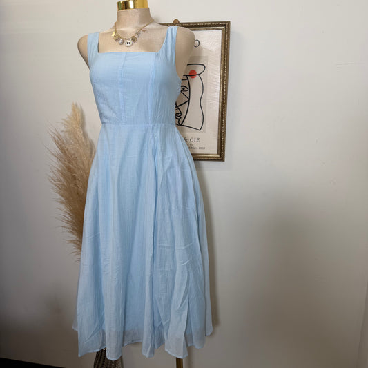 Square Neck Midi Dress-Blue