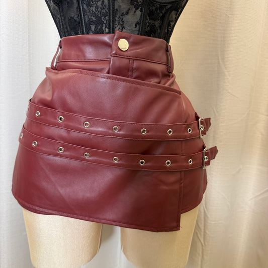 Faux Leather Skort with silver Detail-Burgundy