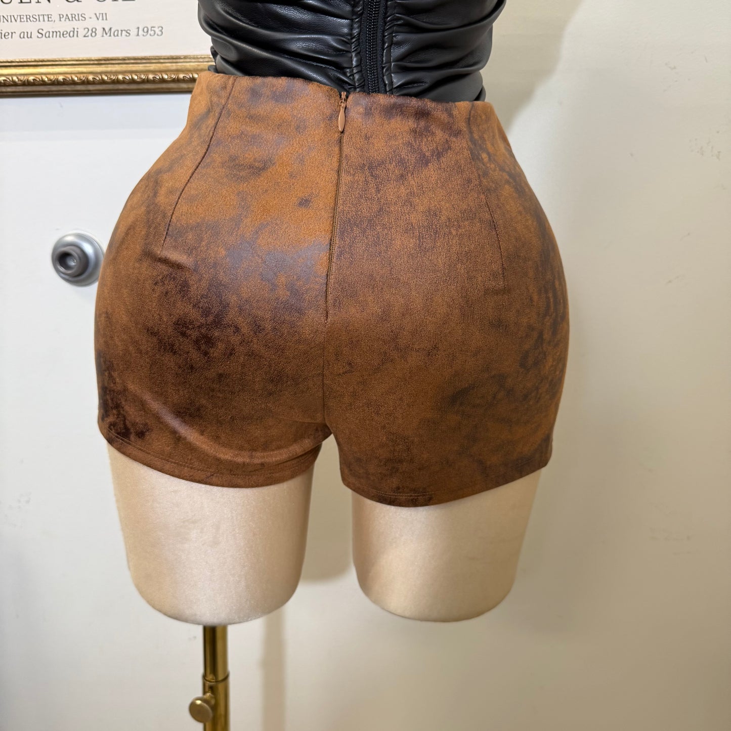 Tie Front Suede Shorts-Chocolate