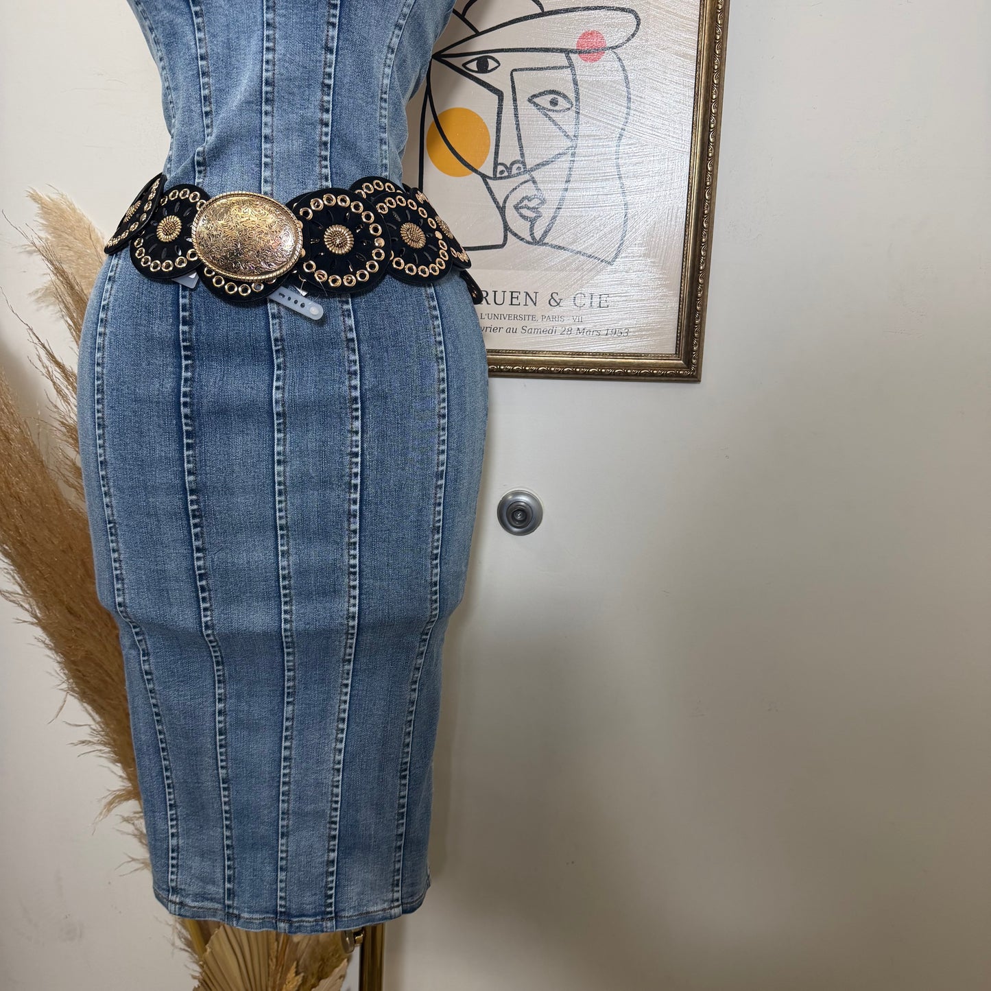 Denim Strapless Midi Dress-LT Blue