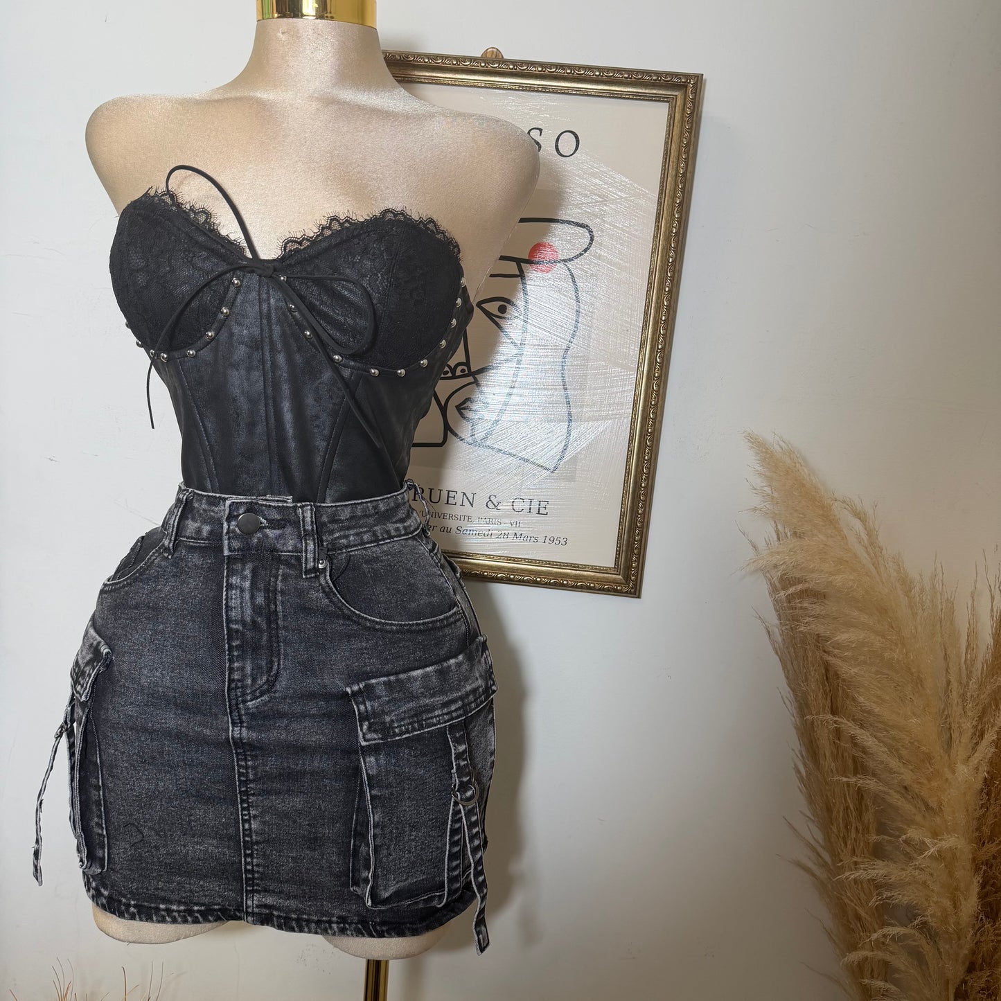 Suede Tube Top Tie Back Detail -Black