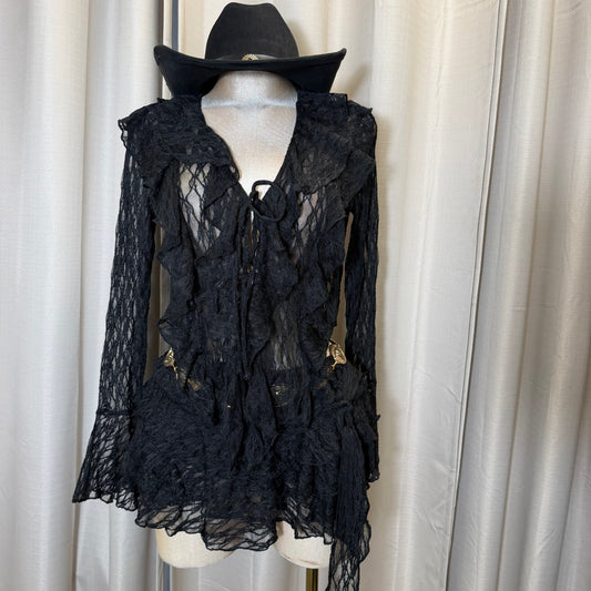 Long Sleeve Lace Skirt set-Black