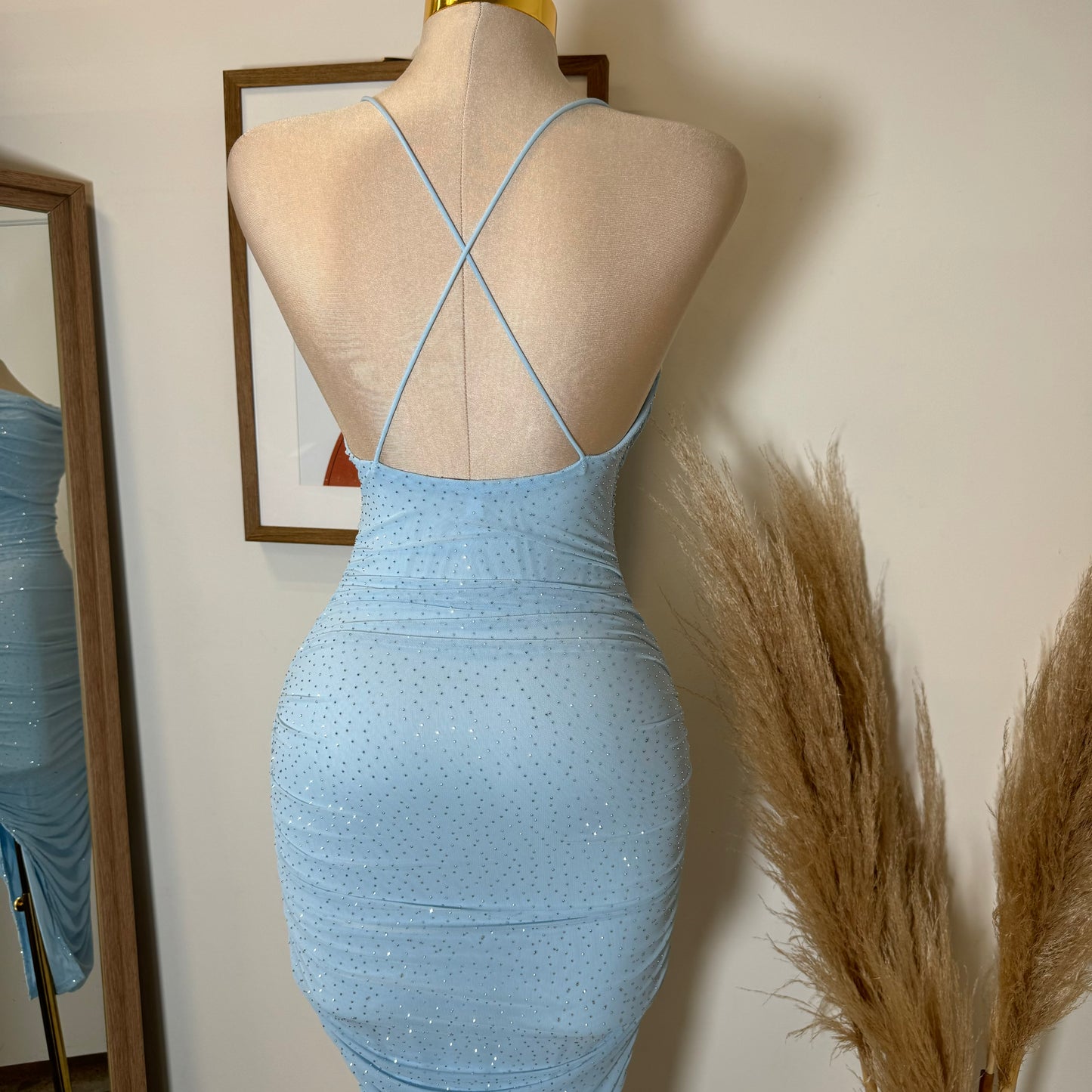 Cielo Rhinestone Midi Dress-Blue