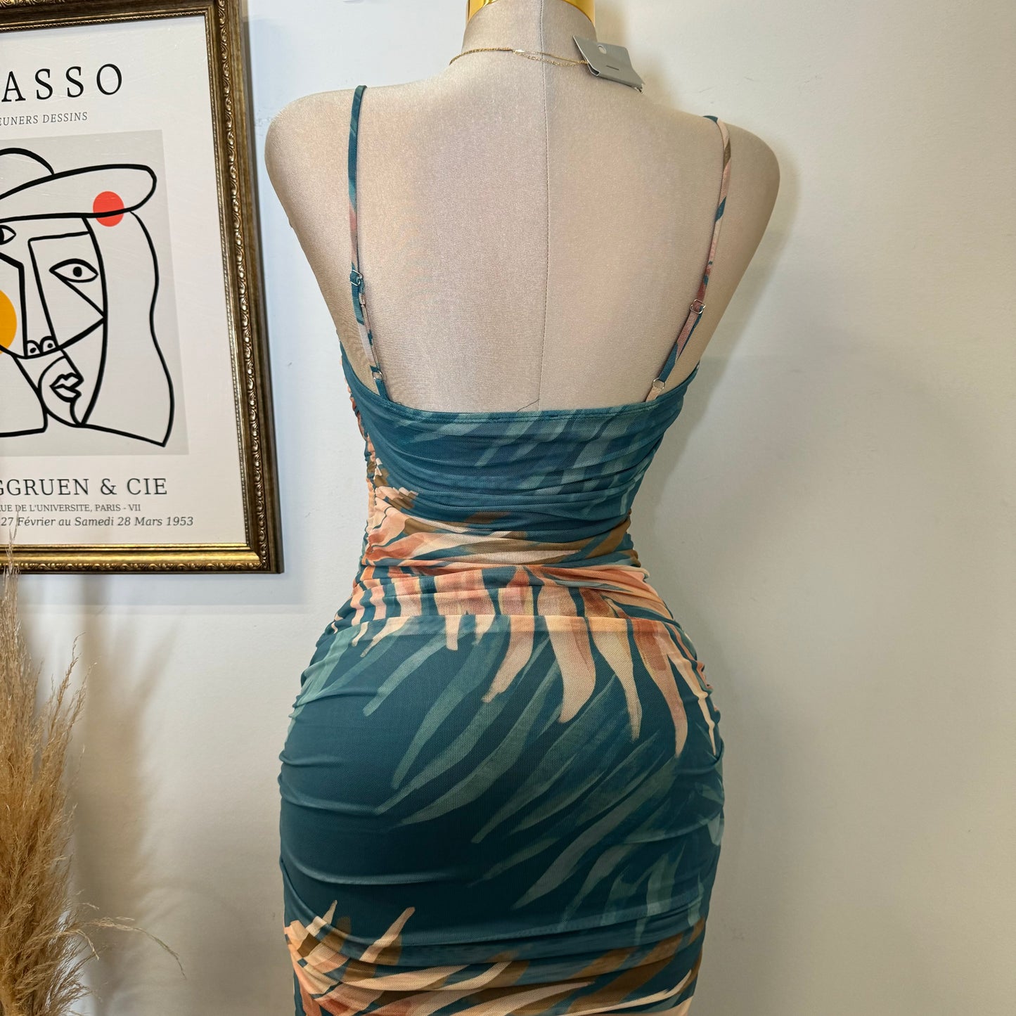 Favy Ruched Midi Dress-Teal