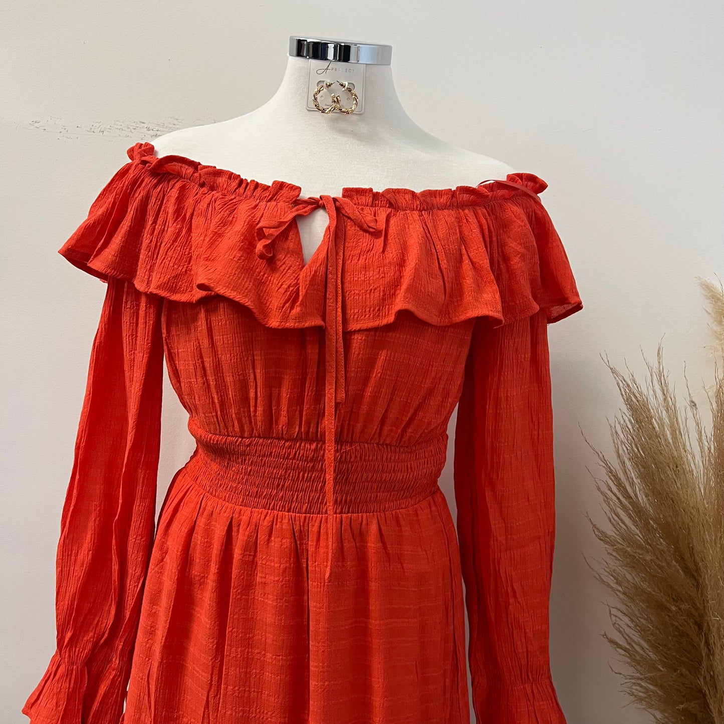 Off Shoulder Summer Dress-Coral