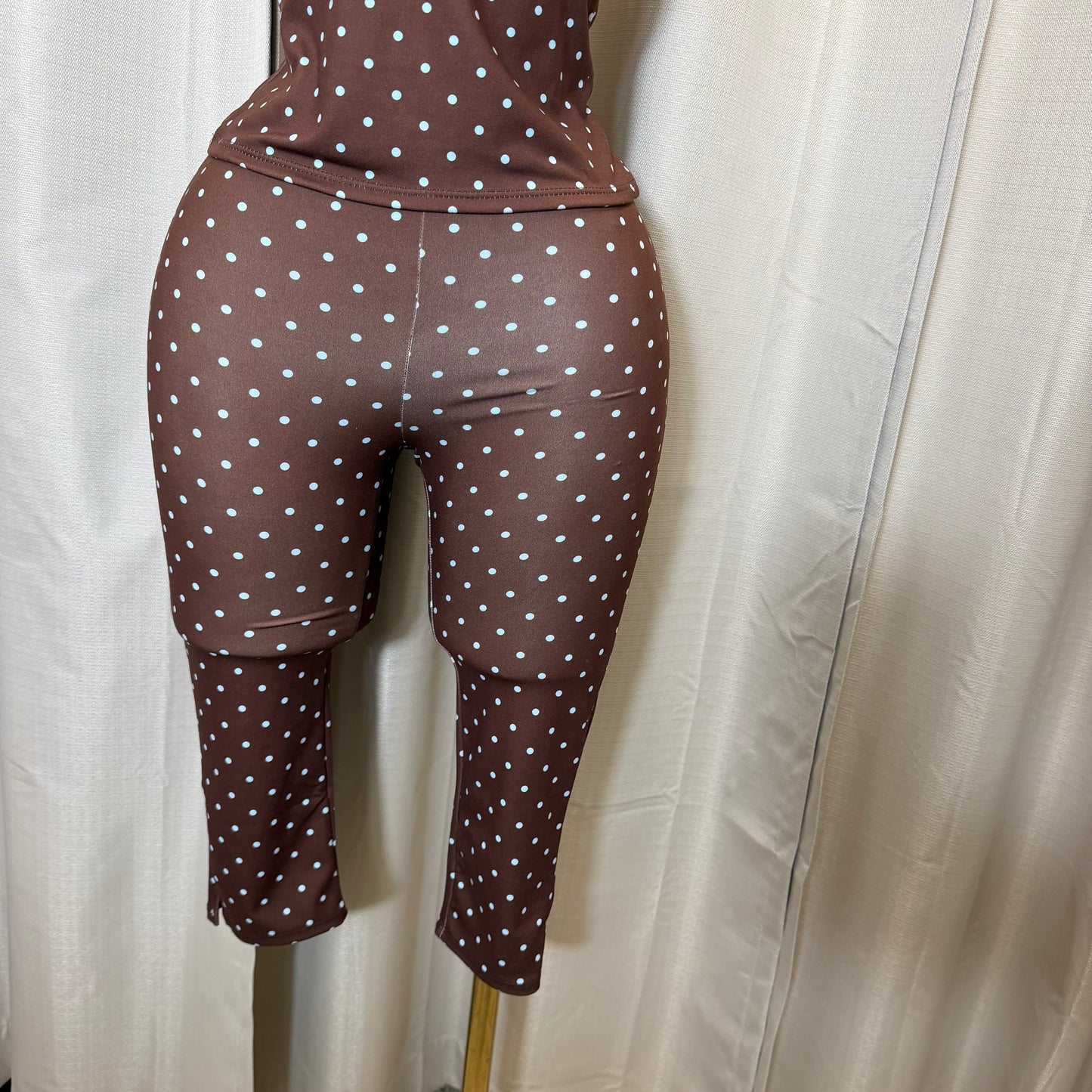 Halter Polkadot Capri Set-Brown/Blue