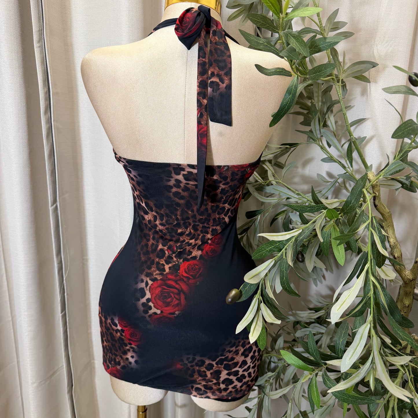 Animal & Flower Print Meah Mini Dress-Black Combo