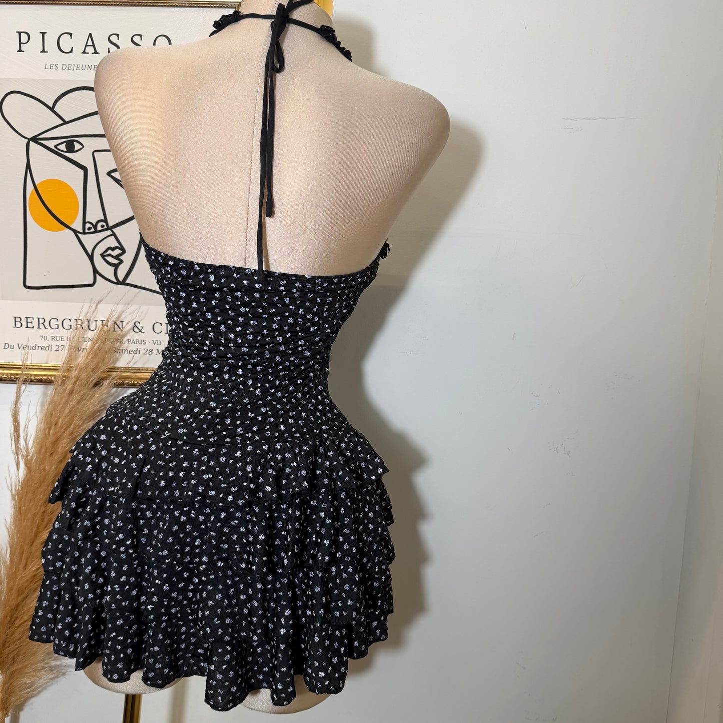 Tiered Ruffle Skirt And Halter Top Mini Dress-Black