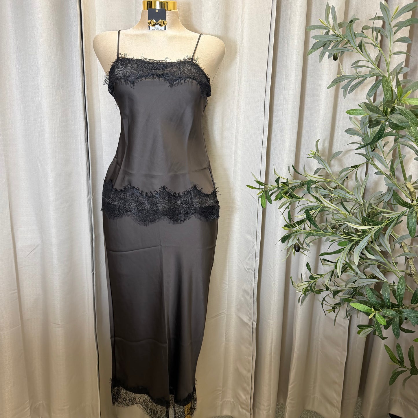 Satin lace Skirt Set-brown/black