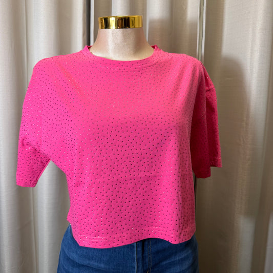 Rhinestone Crop Top-Pink Fuchsia
