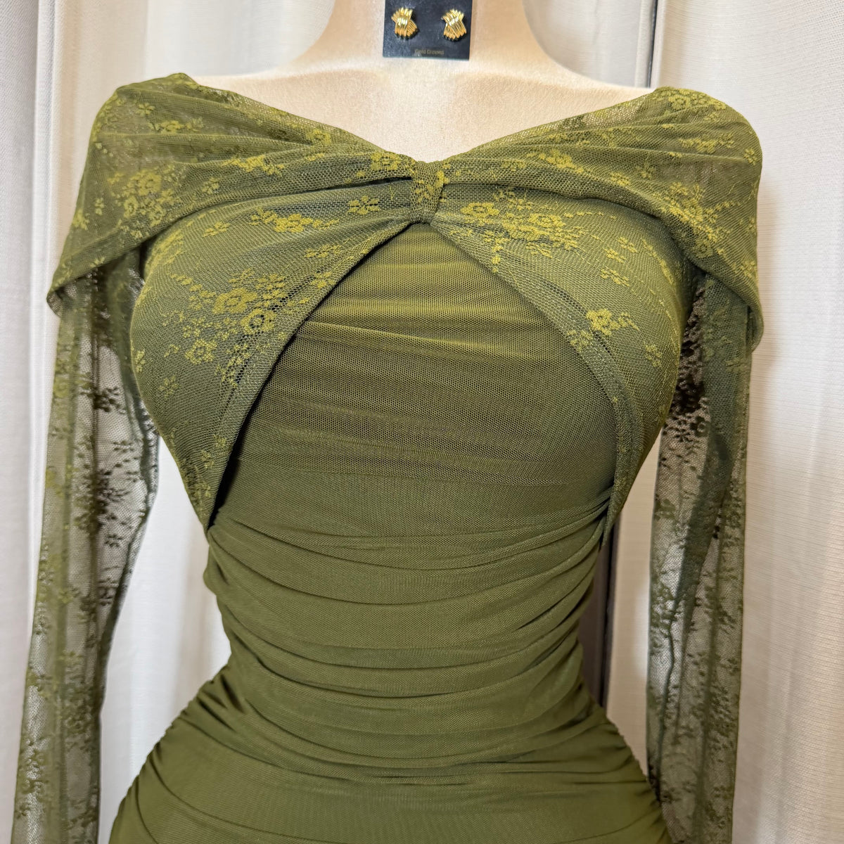 Off Shoulder Midi Dress-Olive