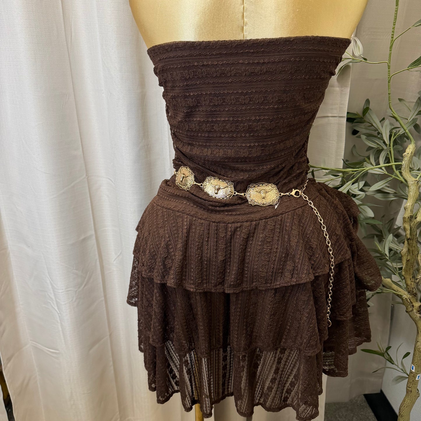 PL-Ruffle Tube Dress-Brown