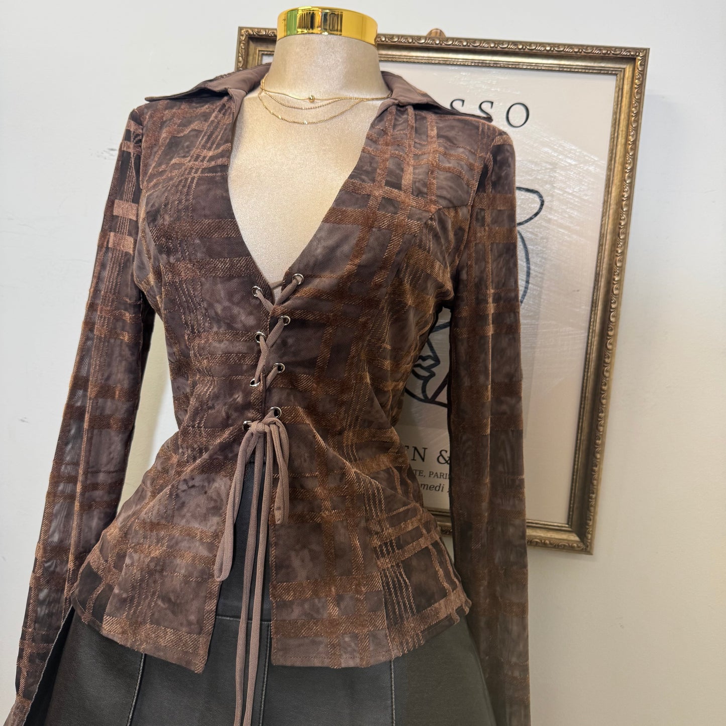 Collared Mesh Open Detail In the Front -Brown