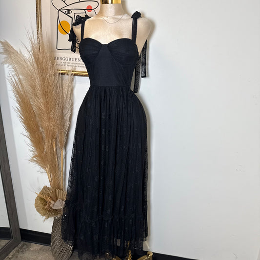 Bow Midi Dress-Black