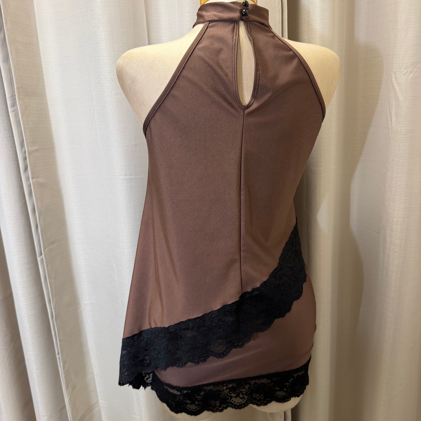 Asymmetrical Lace Skirt Set-Brown with black
