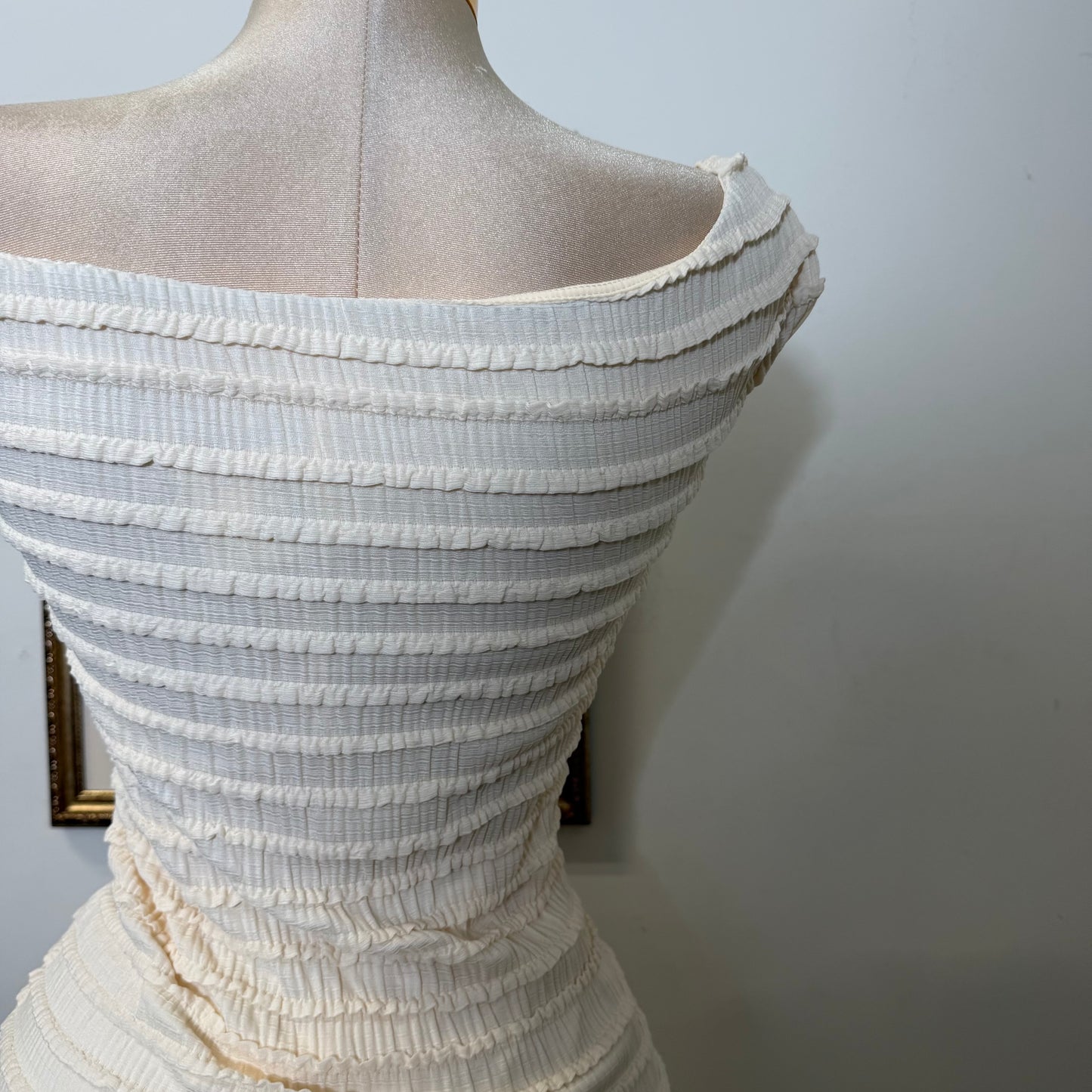 Textured Solid Off shoulder Maxi dress-Cream