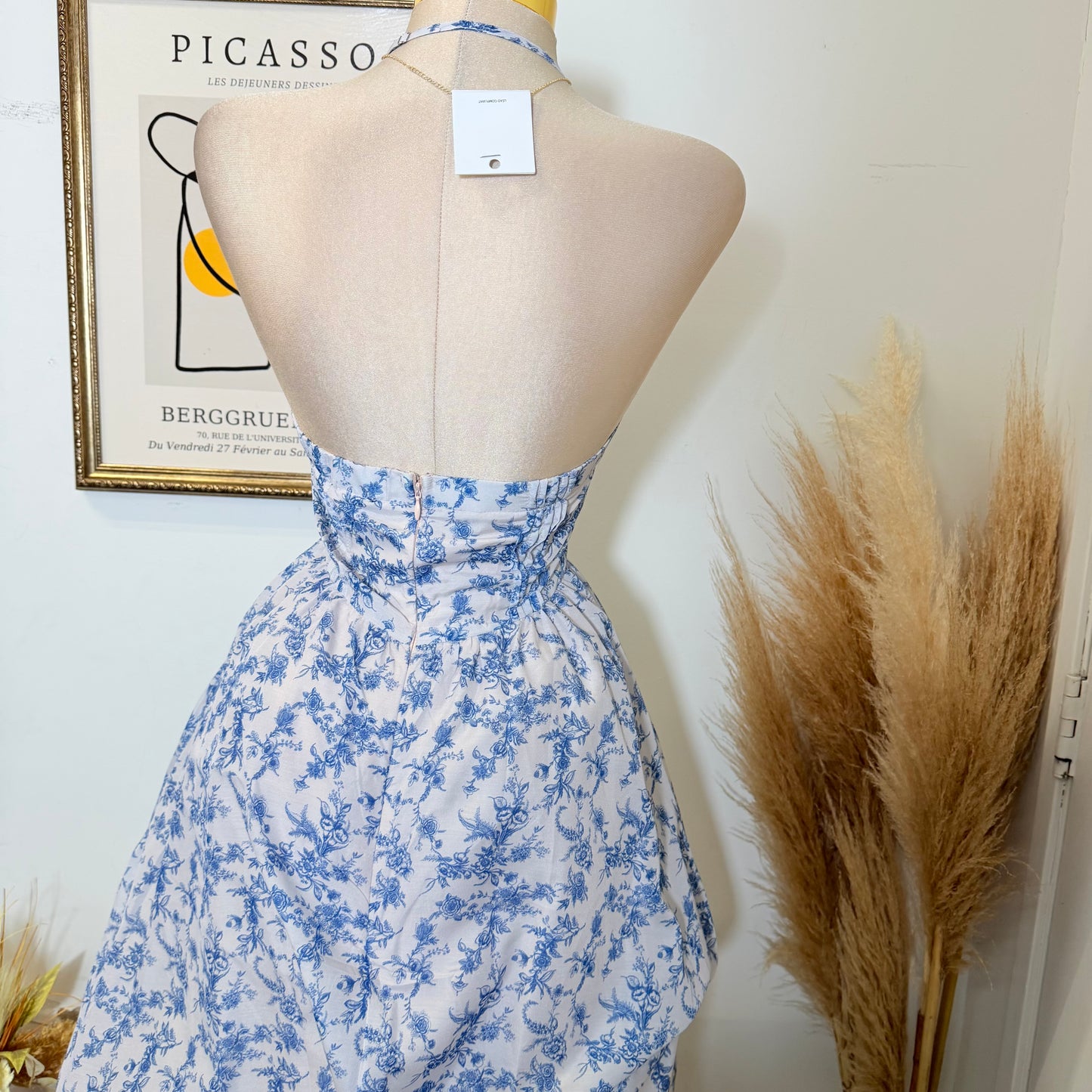 Blue Willow Halter Midi Dress-Navy