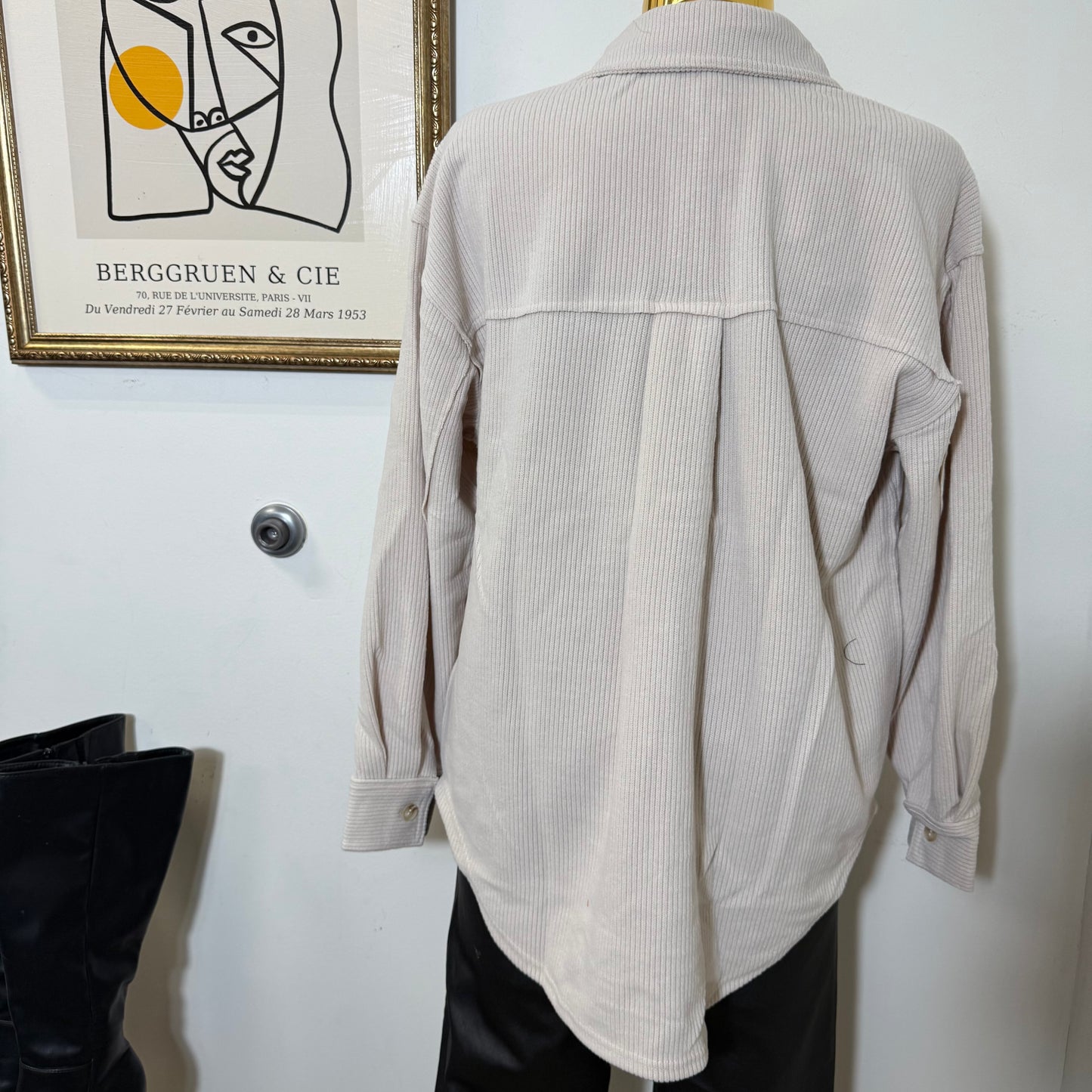 Rib Knit Exposed Seam Button up Top-Oatmeal