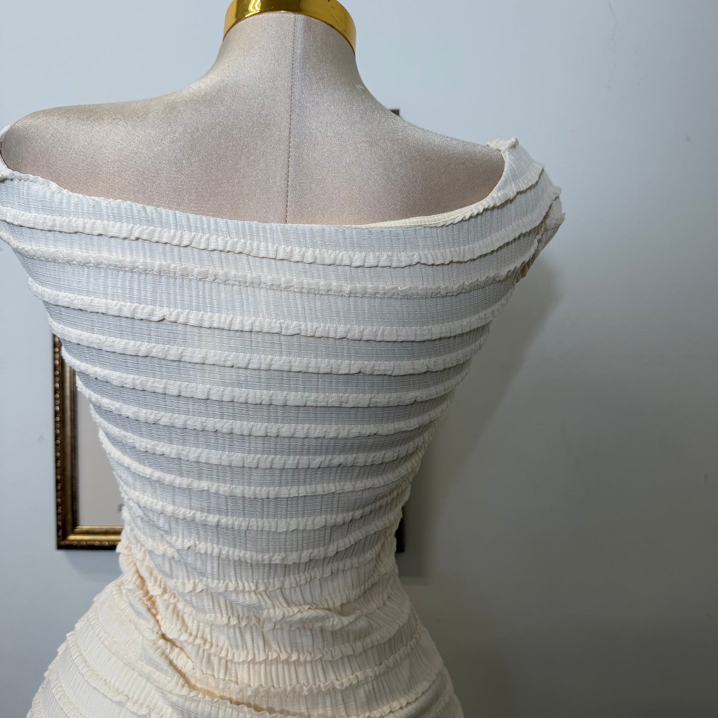 Textured Solid Off shoulder Maxi dress-Cream