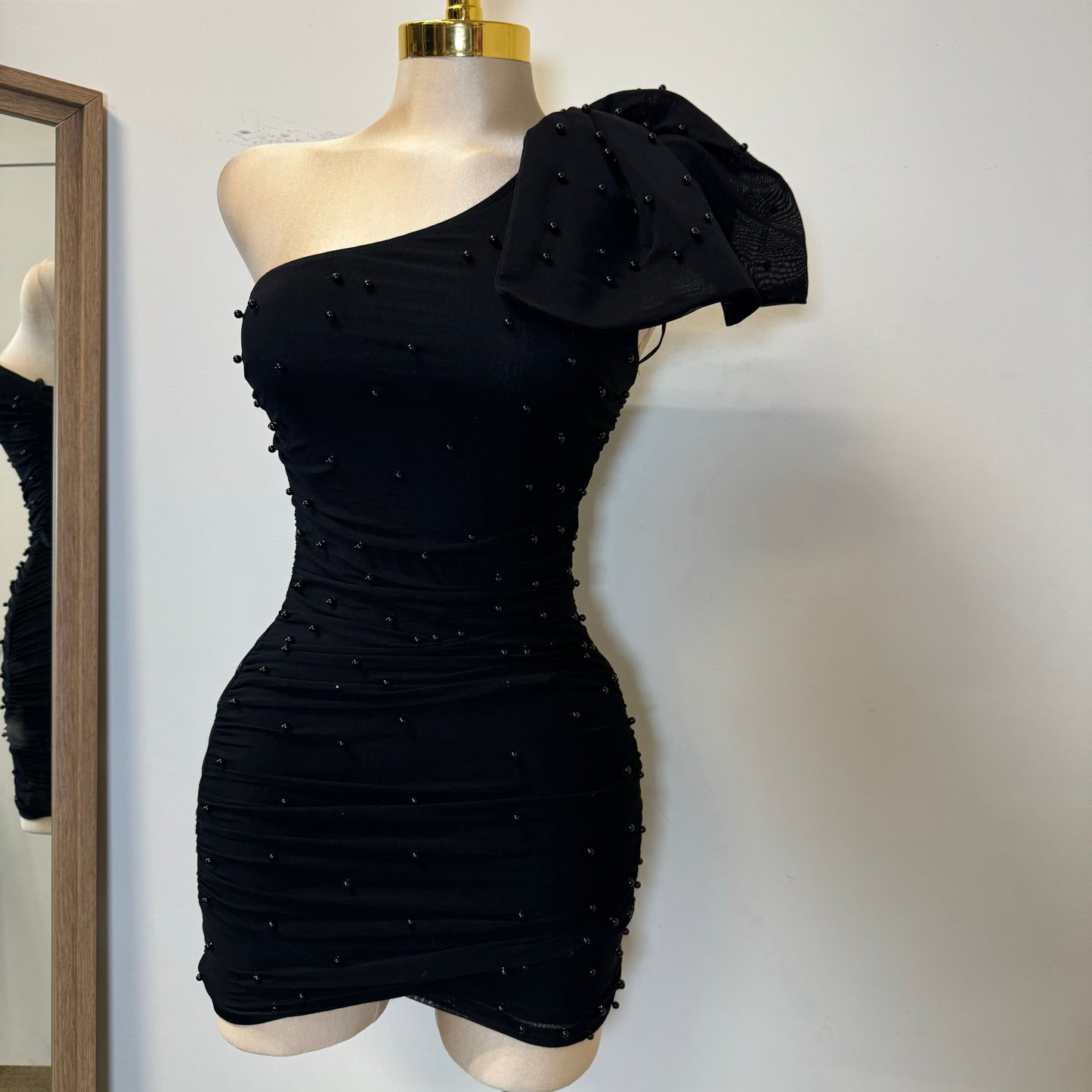 Pearl Bow Dress-Black